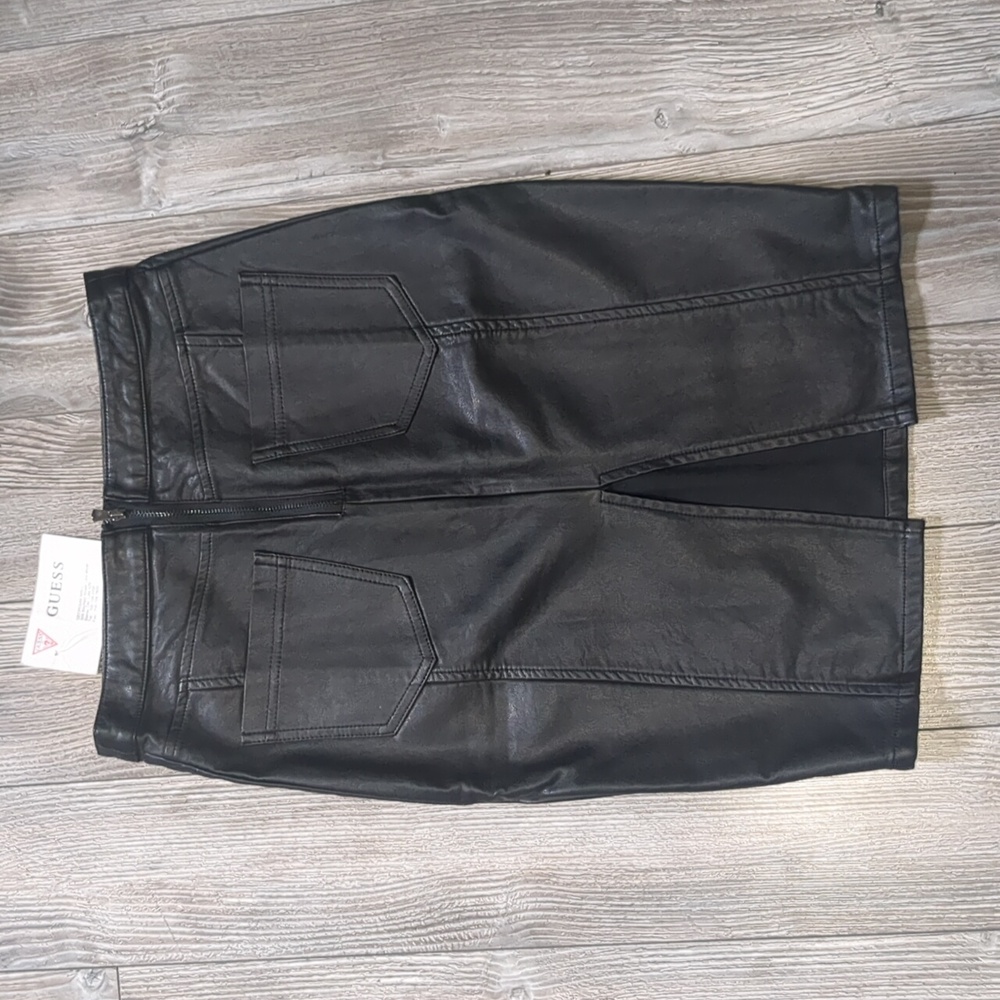 NWT GUESS Faux Leather Midi Skirt Size 4